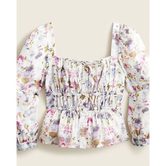 J.Crew Tops - J. Crew Flora Obscura X cinched-waist top in kaleidoscope floral cotton size 8